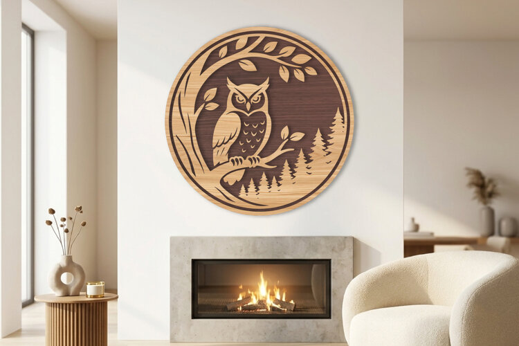 Owl Forest Tree Laser Cut SVG example image 1