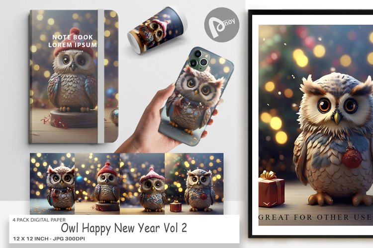 Digital Paper Owl Happy New Year