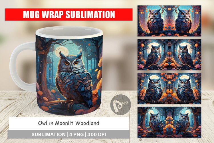 Mug Wrap Design Moonlit Woodland Owl