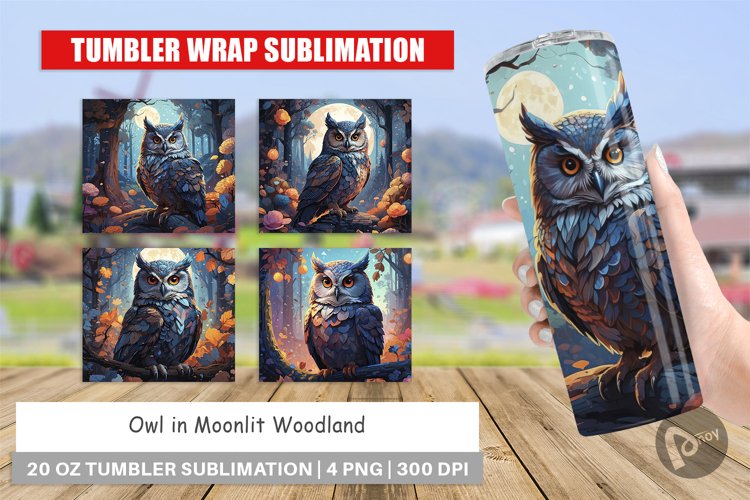 Tumbler Wrap Moonlit Woodland Owl