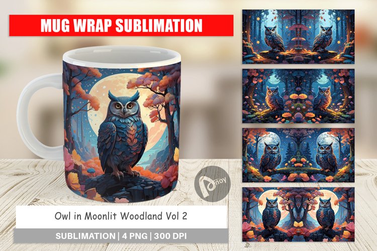 Mug Wrap Design Moonlit Woodland Owl
