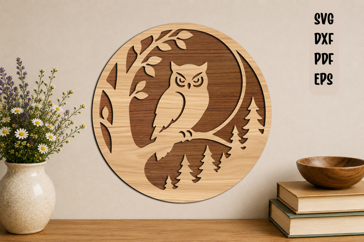 Owl Laser Cut File | Woodland Owl Wall Art SVG