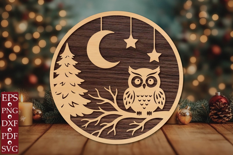 Owl Moon Forest Round Sign SVG example image 1