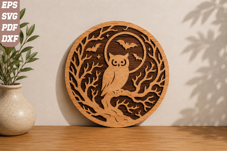 Owl Moon Night Round Laser Cut SVG
