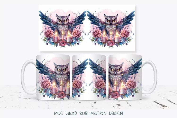 Owl Mug Wrap | Watercolor Owl Mug Sublimation | Bird Mug Png