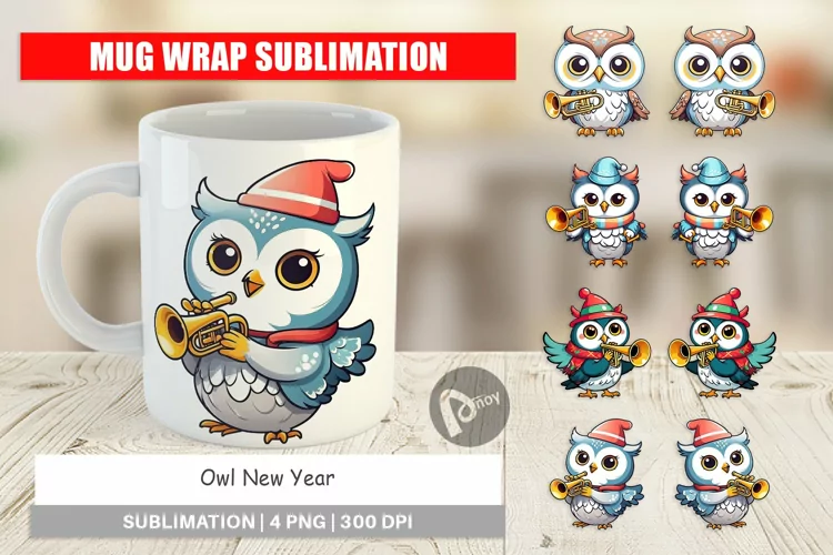 Mug Wrap Design Owl New Year