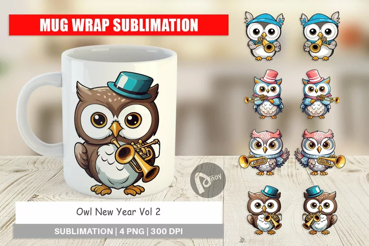 Mug Wrap Design Owl New Year