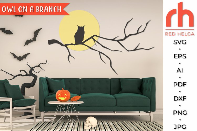 Owl on a Branch SVG, Wall Decor Cut File, Halloween Decor