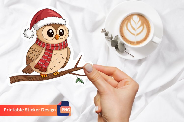 Christmas Owl Sticker, Forest Owl Sticker, Nature Owl Decal
