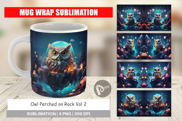 Mug Wrap Design Owl Perched on Rock