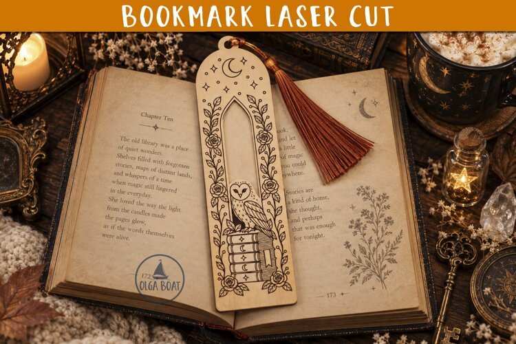 Owl Rose Bookmark SVG Laser cut Fairy tale design