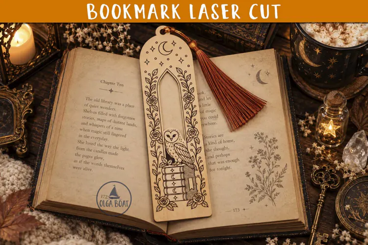 Owl Rose Bookmark SVG Laser cut Fairy tale design