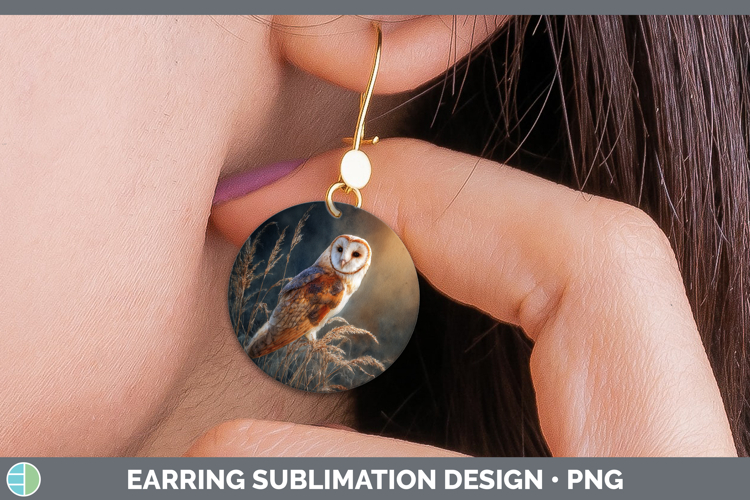 Barn Owl Sunset Round Earrings Sublimation Design