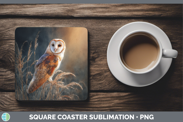 Barn Owl Sunset Square Coaster Sublimation Design