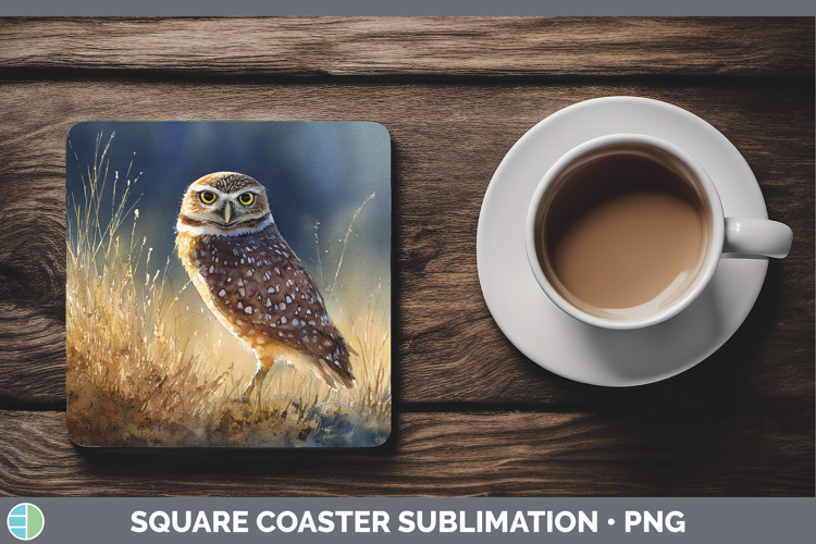 Burrowing Owl Sunset Square Coaster Sublimation Design