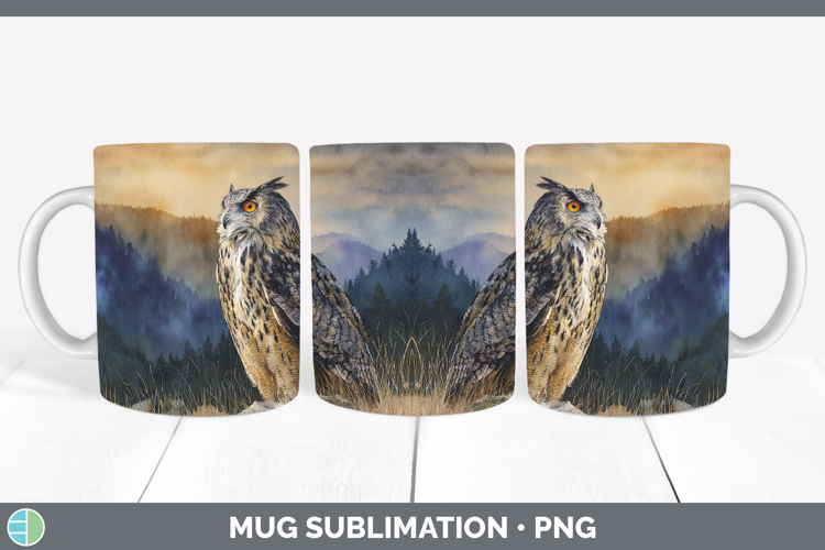 Eagle Owl Sunset Mug Wrap Sublimation Design