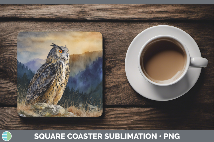 Eagle Owl Sunset Square Coaster Sublimation Design