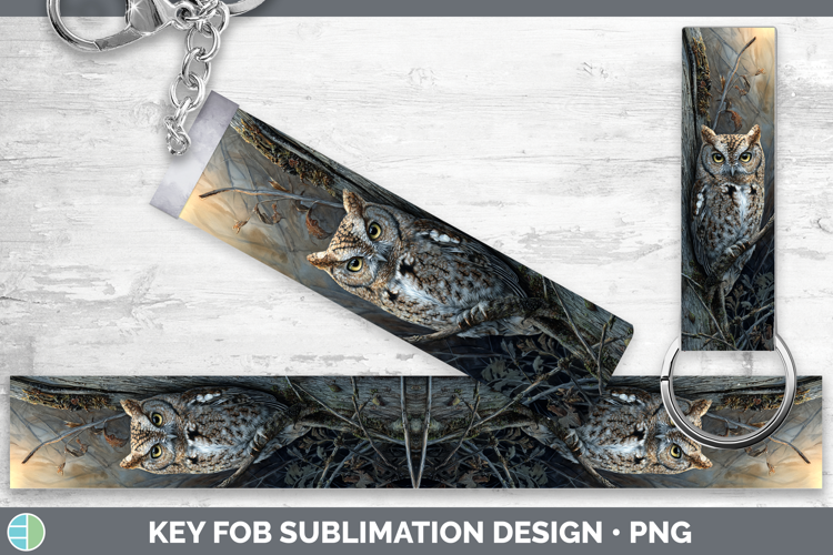 Eastern Screech Owl Sunset Key Fob Sublimation Design