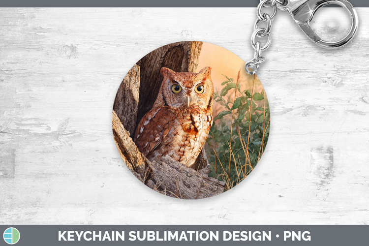 Eastern Screech Owl Sunset Keychain Sublimation Design