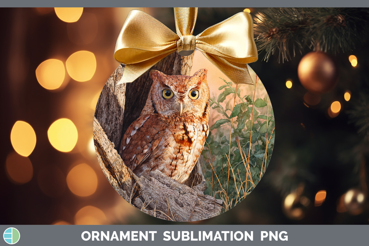 Eastern Screech Owl Sunset Ornament Sublimation Design
