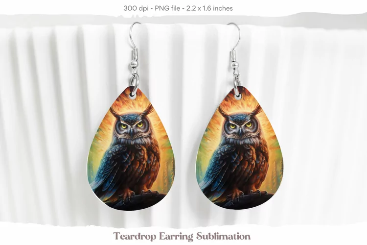 Owl Teardrop Earring Sublimation | Watercolor Owl Earrings