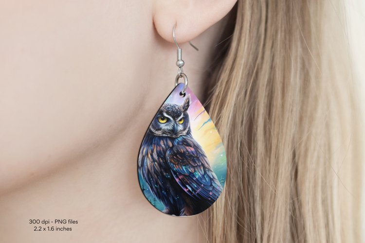 Owl Teardrop Earring Sublimation | Watercolor Owl Earrings
