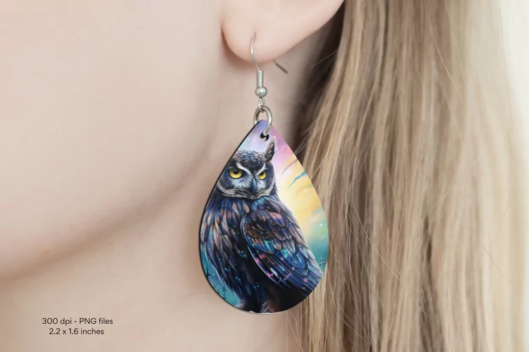 Owl Teardrop Earring Sublimation | Watercolor Owl Earrings