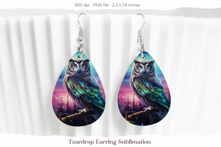 Owl Teardrop Earring Sublimation | Watercolor Owl Earrings