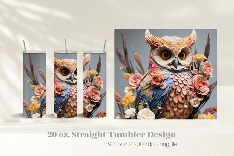 Owl Tumbler 3D Sublimation Design | 3d Tumbler Wrap