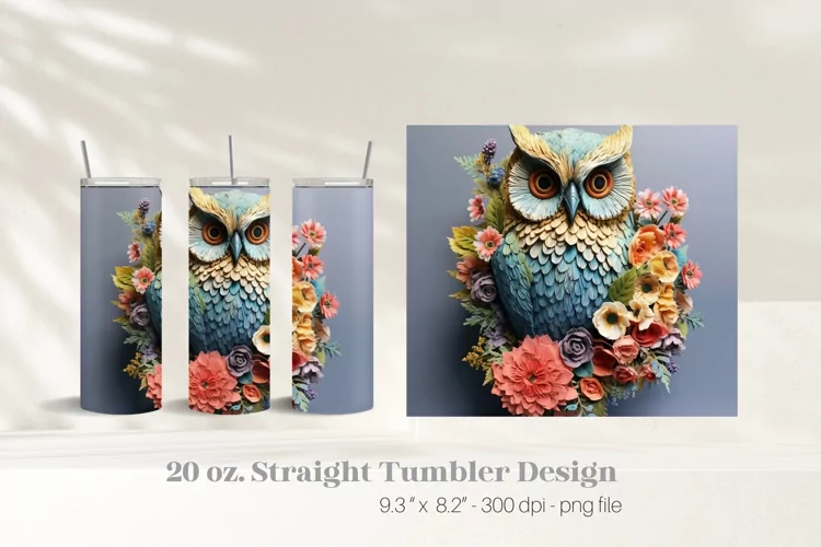 Owl Tumbler 3D Sublimation Design | 3d Flowers Tumbler Wrap
