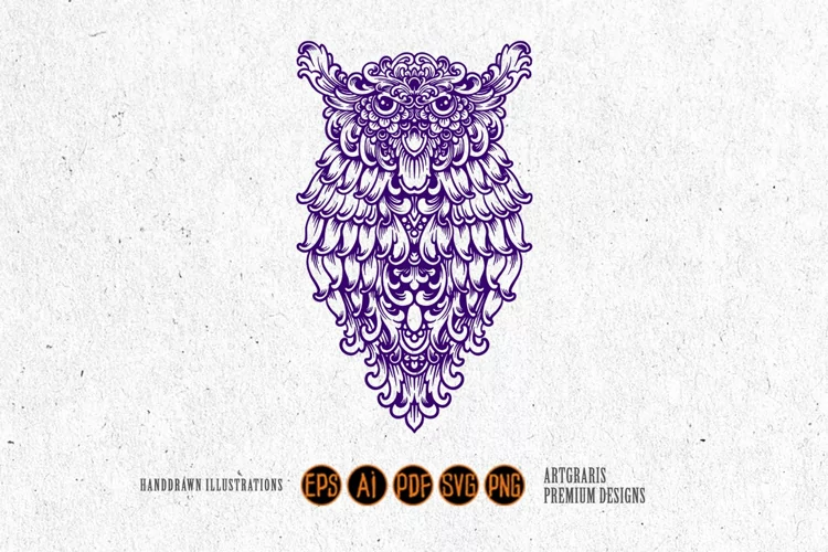 Owl vintage ornament outline svg