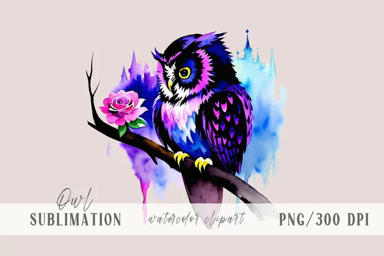 Cute watercolor floral owl Halloween sublimation- 1 png