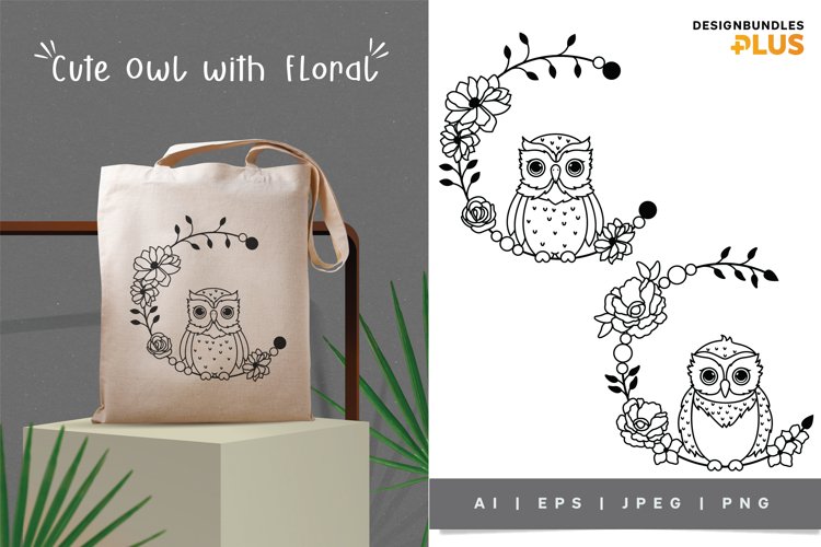 Adorable Owl Perched on Circle Floral Branch Design Set example image 1