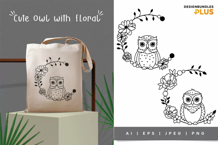Adorable Owl Perched on Circle Floral Branch Design Set