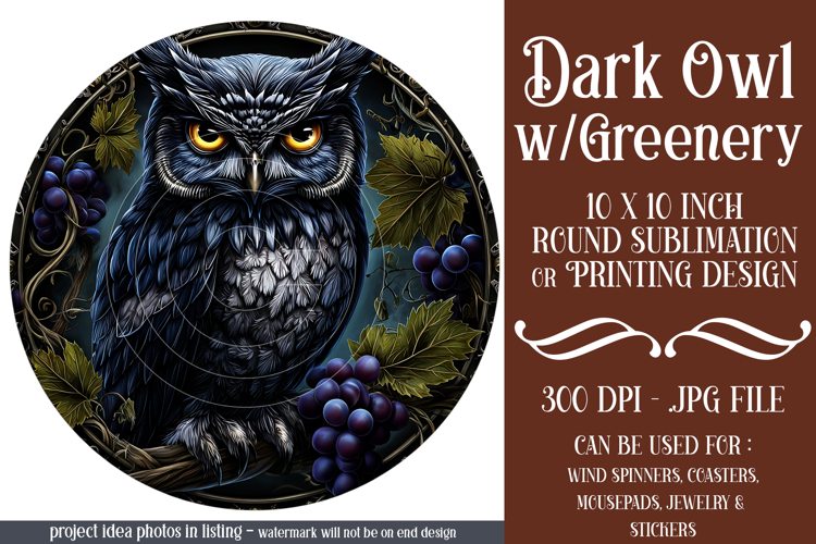Owl Wind Spinner, Owl Round Design, Darl Owl Coaster, d14
