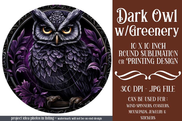 Owl Wind Spinner, Owl Round Design, Darl Owl Coaster, d15