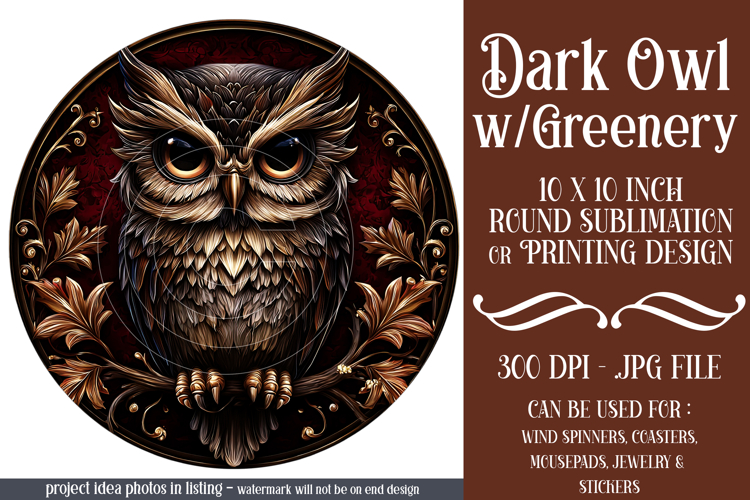 Owl Wind Spinner, Owl Round Design, Darl Owl Coaster, d16