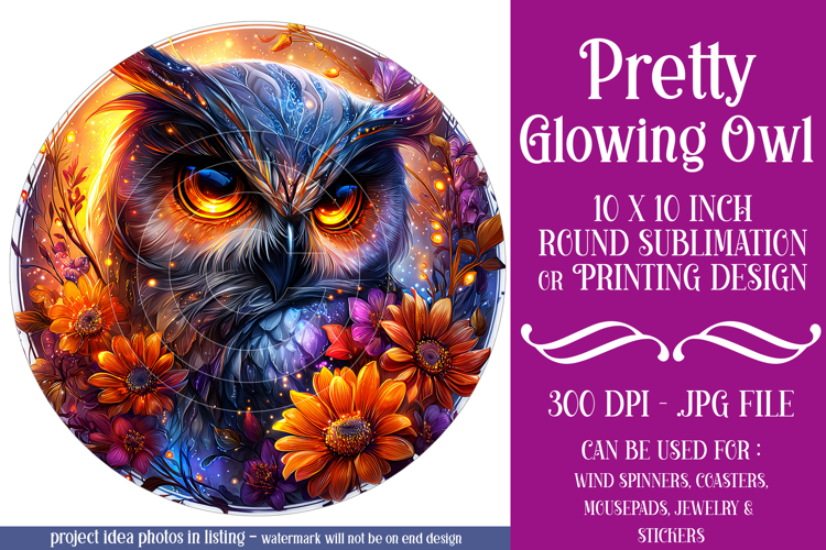 Owl Wind Spinner, Owl Round Design, Glowing Owl Design, d17