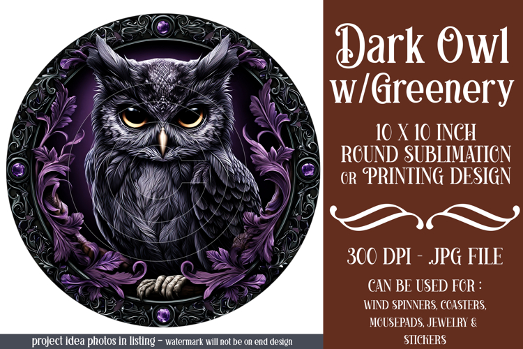 Owl Wind Spinner, Owl Round Design, Darl Owl Coaster, d4
