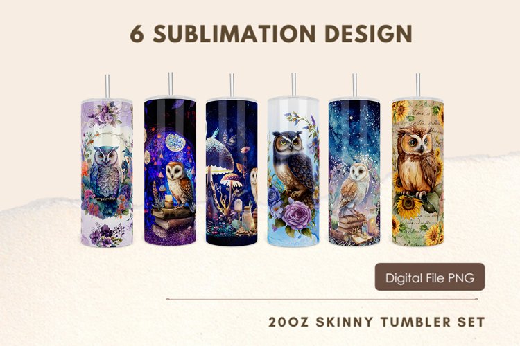 Owl Tumbler Galaxy Night Magic Watercolor Flower Sublimation example image 1