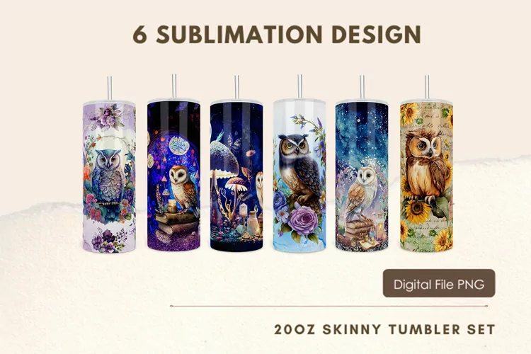 Owl Tumbler Galaxy Night Magic Watercolor Flower Sublimation