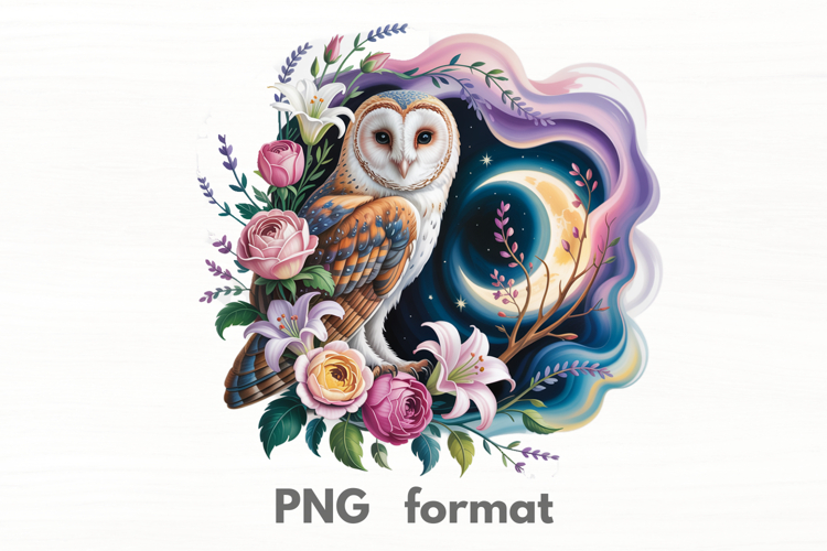 Barn Owl with Roses PNG Sublimation