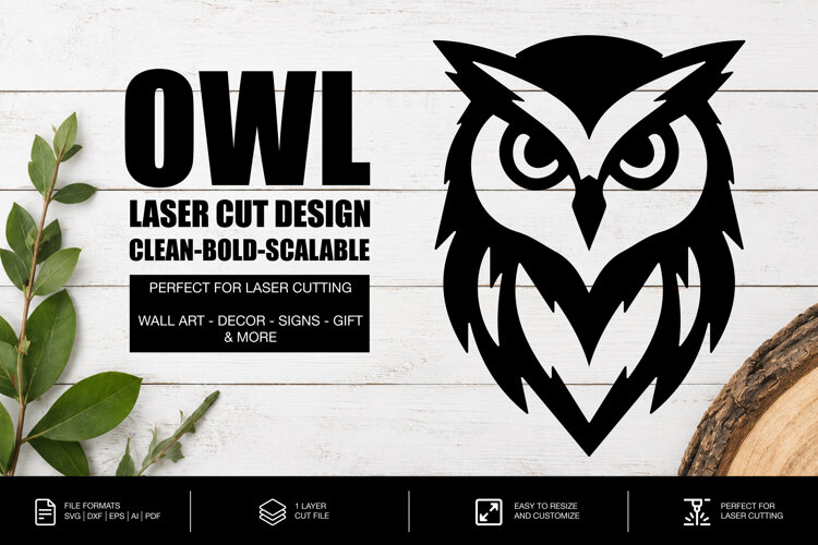 Bold Owl SVG | Laser Cut File | Glowforge example image 1