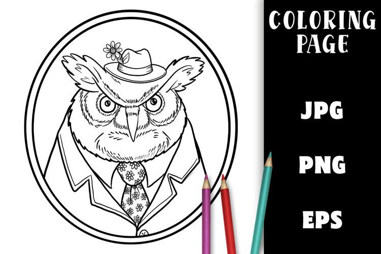 Coloring Page - Owl in a Suit PNG example image 1