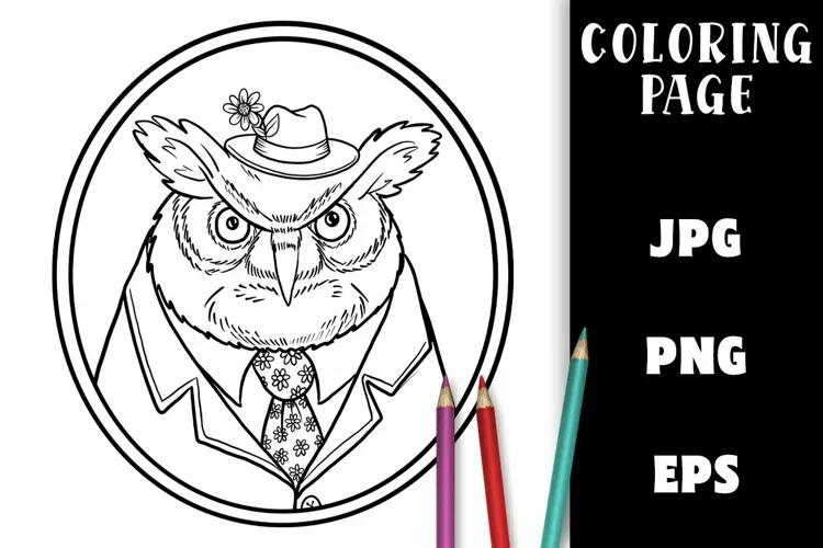 Coloring Page - Owl in a Suit PNG