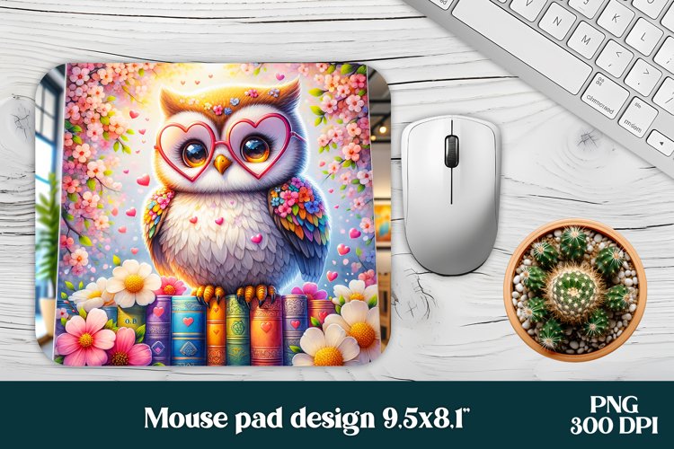 Cute owl flower book mouse pad sublimation design