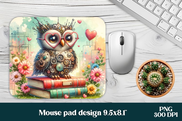 Owl flower book mouse pad sublimation design