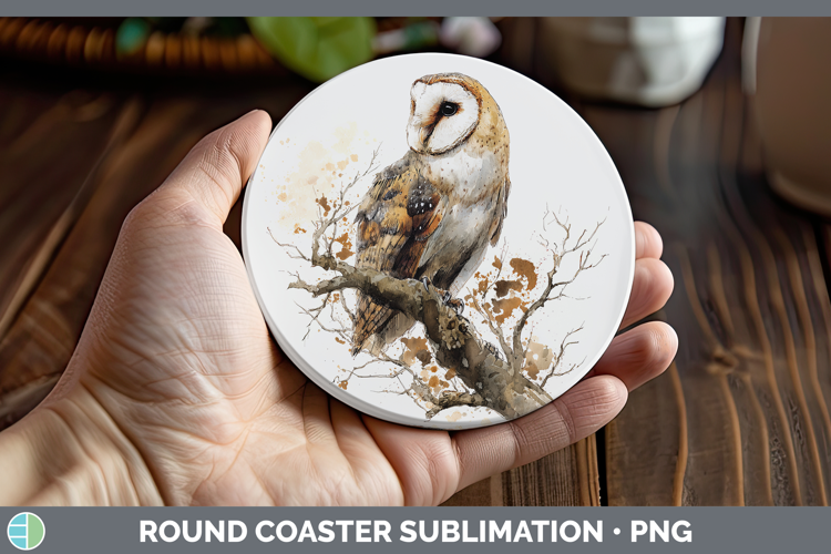Barn Owl Owls Sketch Round Coaster Sublimation Design