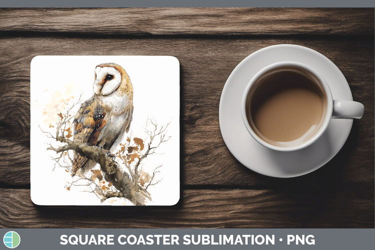 Barn Owl Owls Sketch Square Coaster Sublimation Design