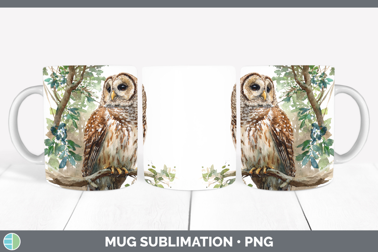 Barred Owl Owls Sketch Mug Wrap Sublimation Design